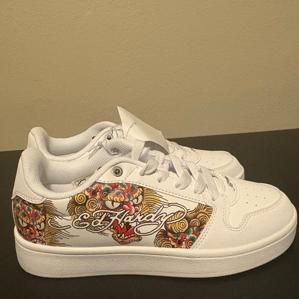 Ed Hardy Tiger & Dragon Sneakers - White - Women's Size 6 - NWT